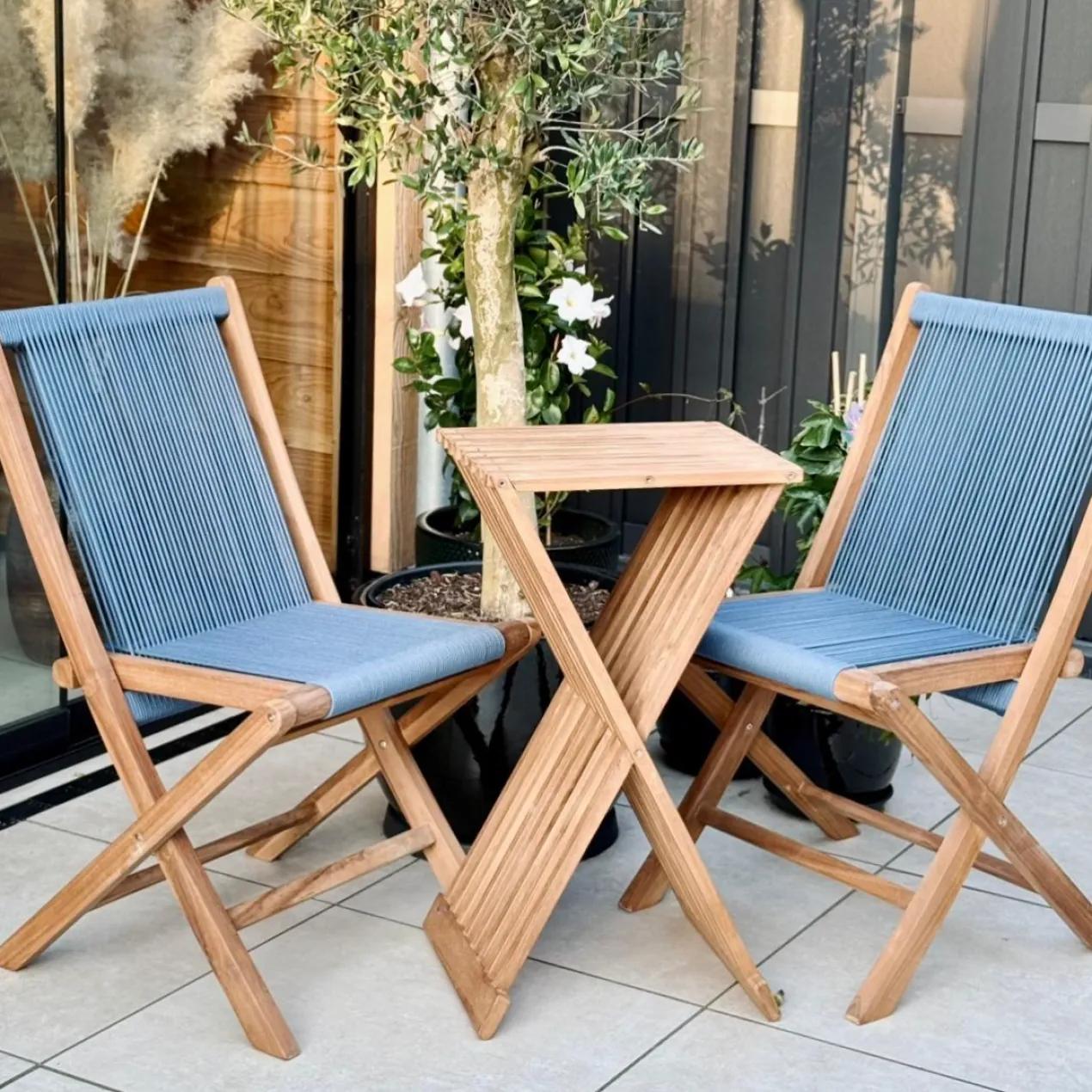 Klapstoel Teak Handgemaakt-steel blue