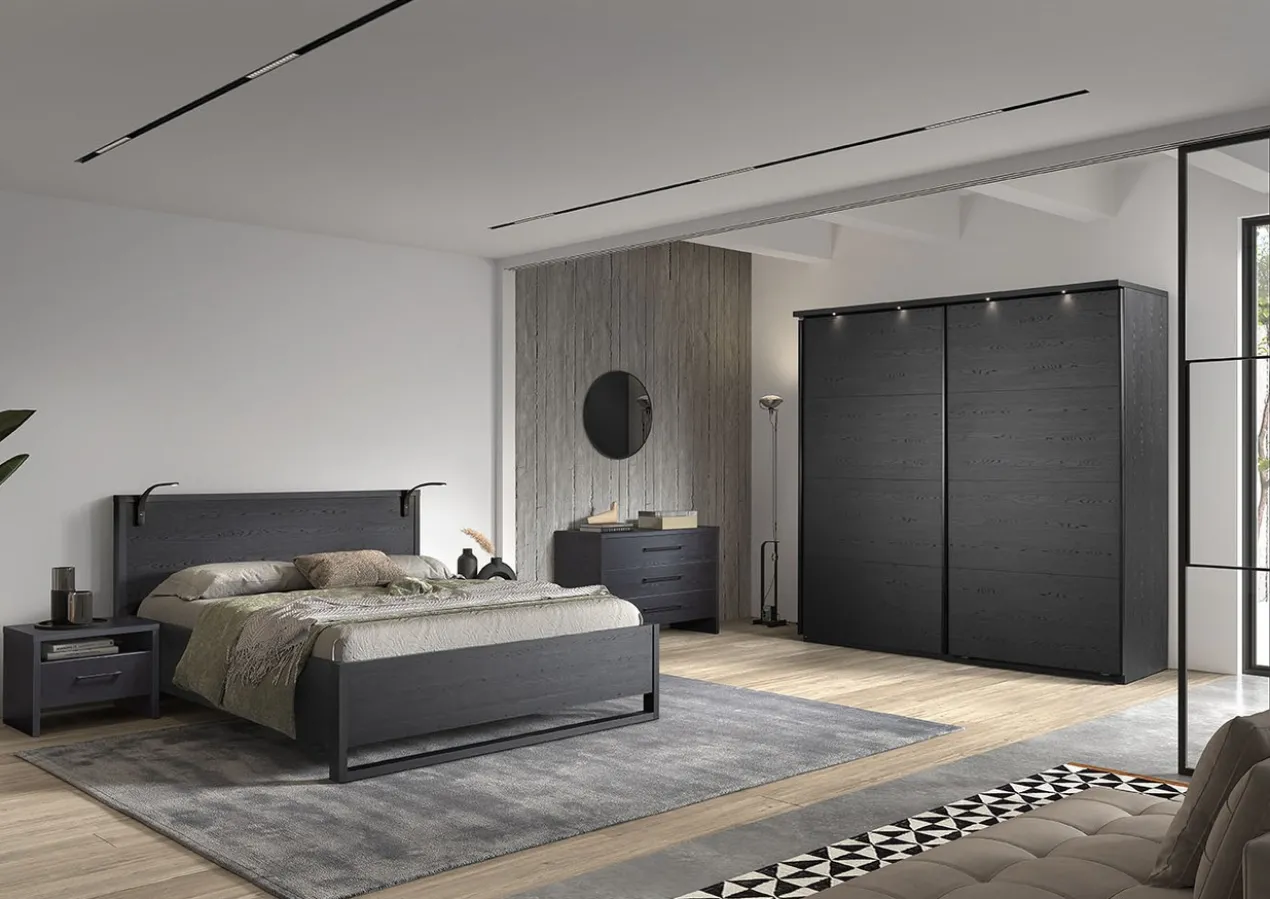 Kledingkast Nox 217 x 221 x 63 cm - Zwart + spiegeldeur