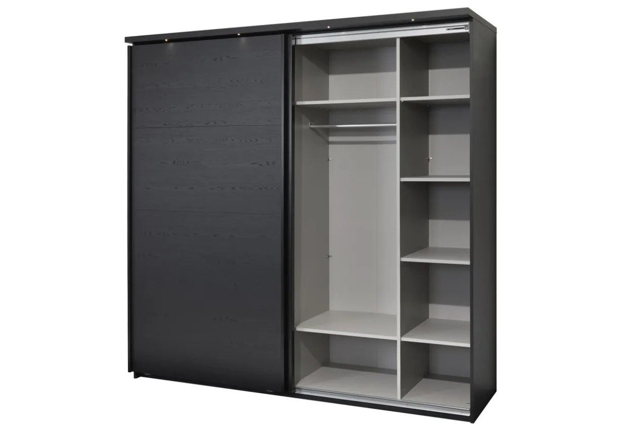 Kledingkast Nox 217 x 221 x 63 cm - Zwart + spiegeldeur