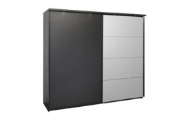 Kledingkast Nox 245 x 221 x 63 cm - Zwart + spiegeldeur