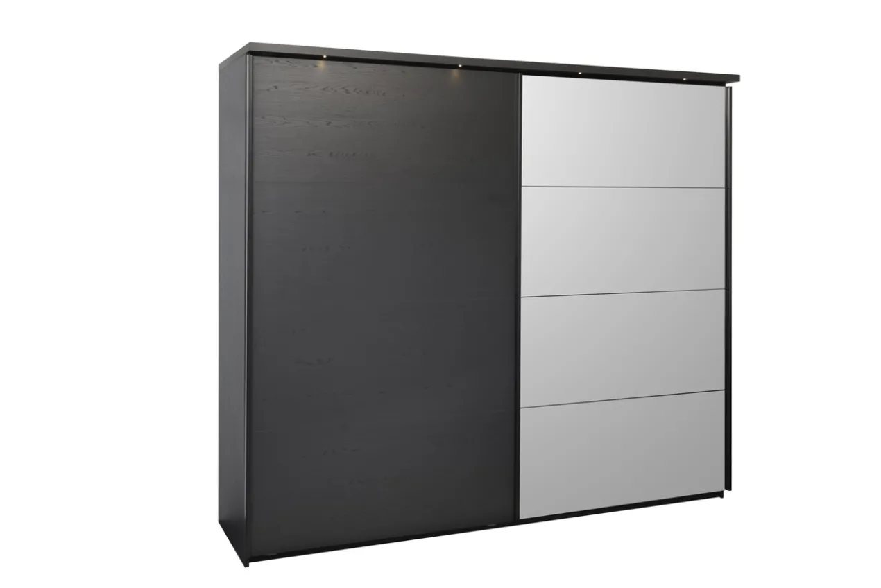 Kledingkast Nox 245 x 221 x 63 cm - Zwart + spiegeldeur