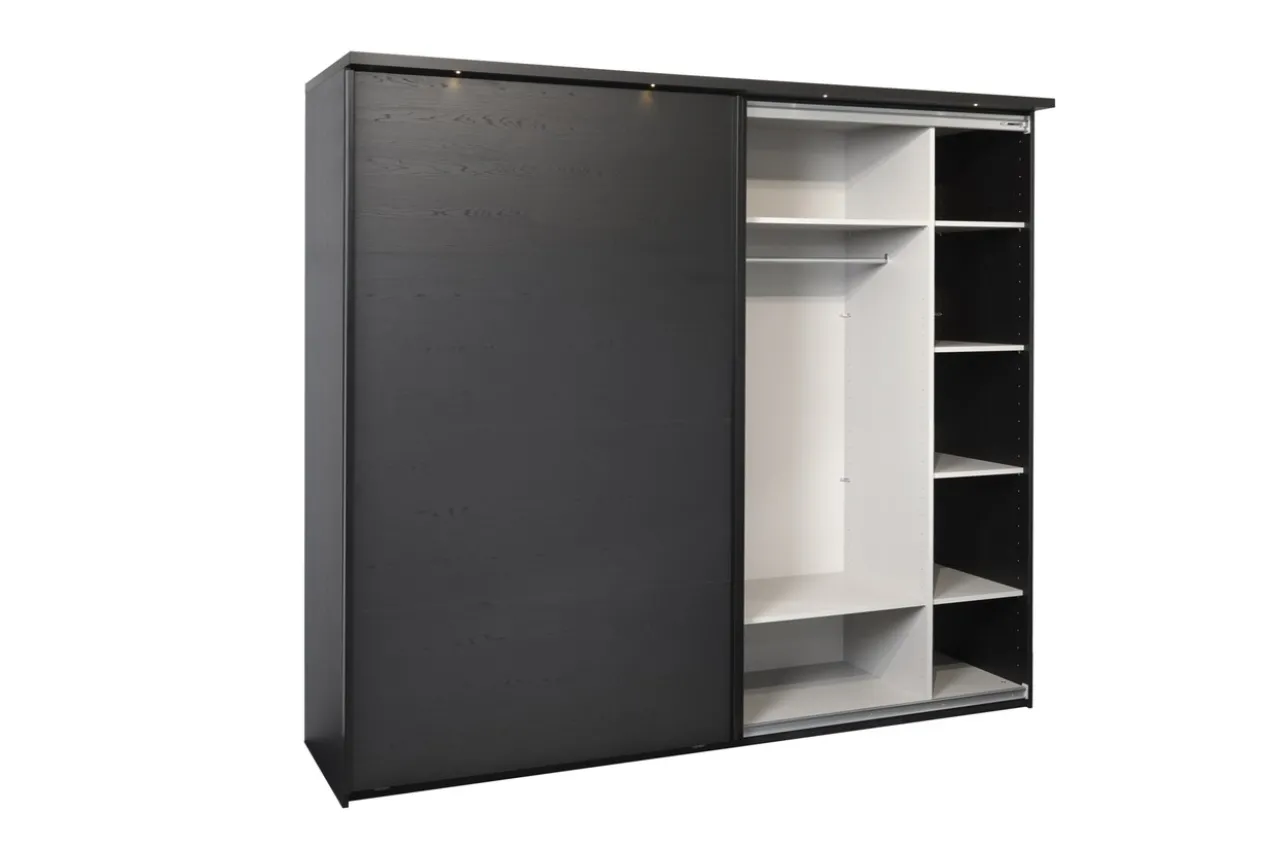 Kledingkast Nox 245 x 221 x 63 cm - Zwart + spiegeldeur