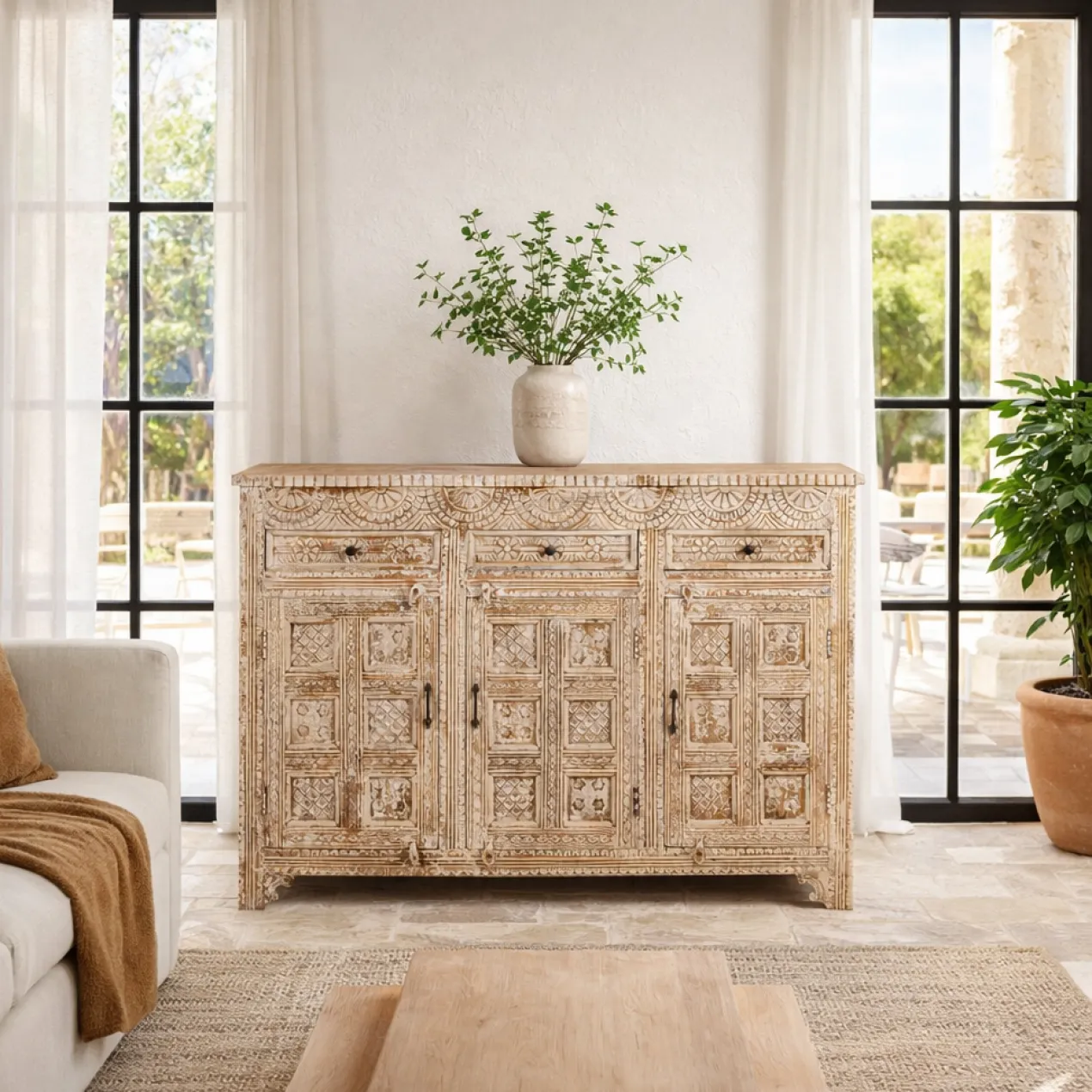 Kochi - Handgesneden Mangohouten Dressoir