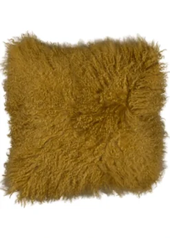 Kussen Tibetaans Schapenvacht 45x45 cm Okergeel