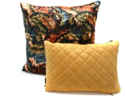 Kussen velvet pheasant oranje blauw 45 x 45 cm
