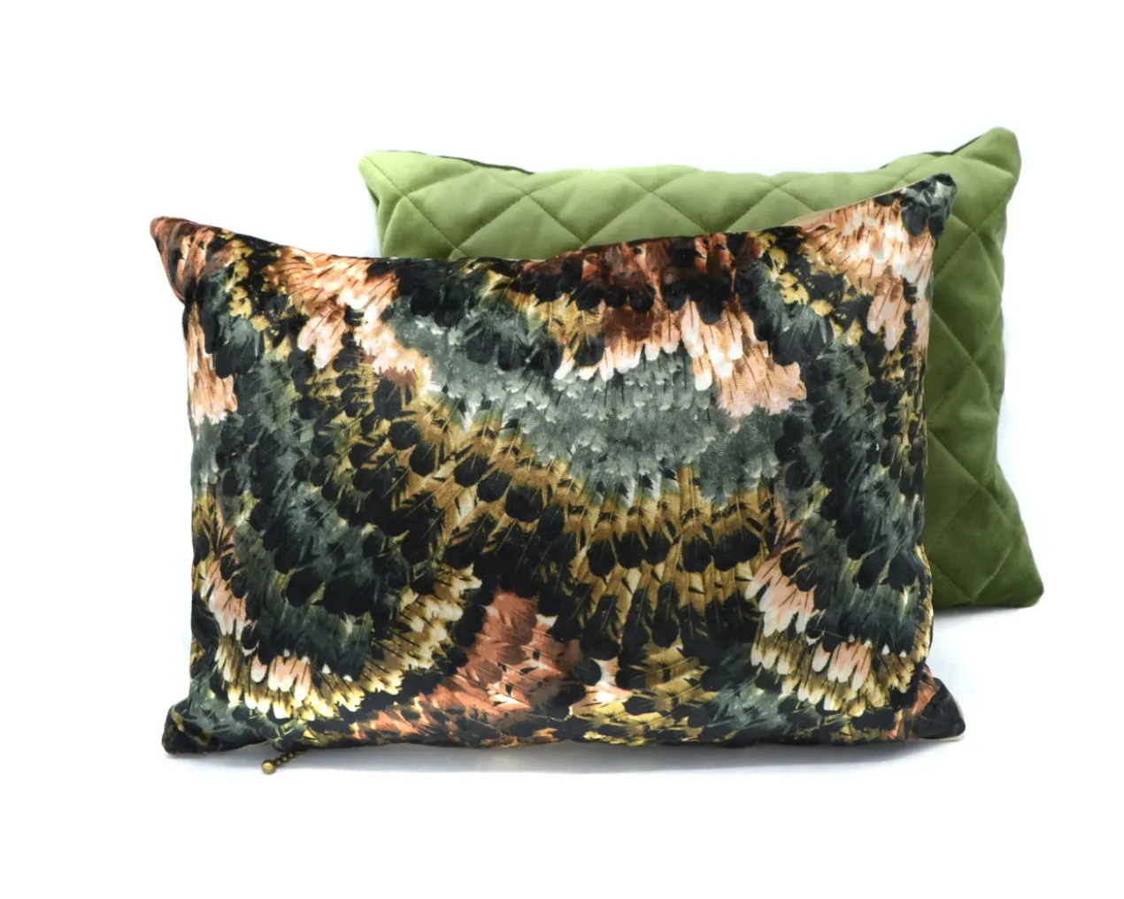Kussen velvet pheasant 35 x 50 cm groen