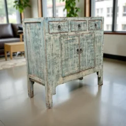 Ladekast blauw 3la 2deur uniek