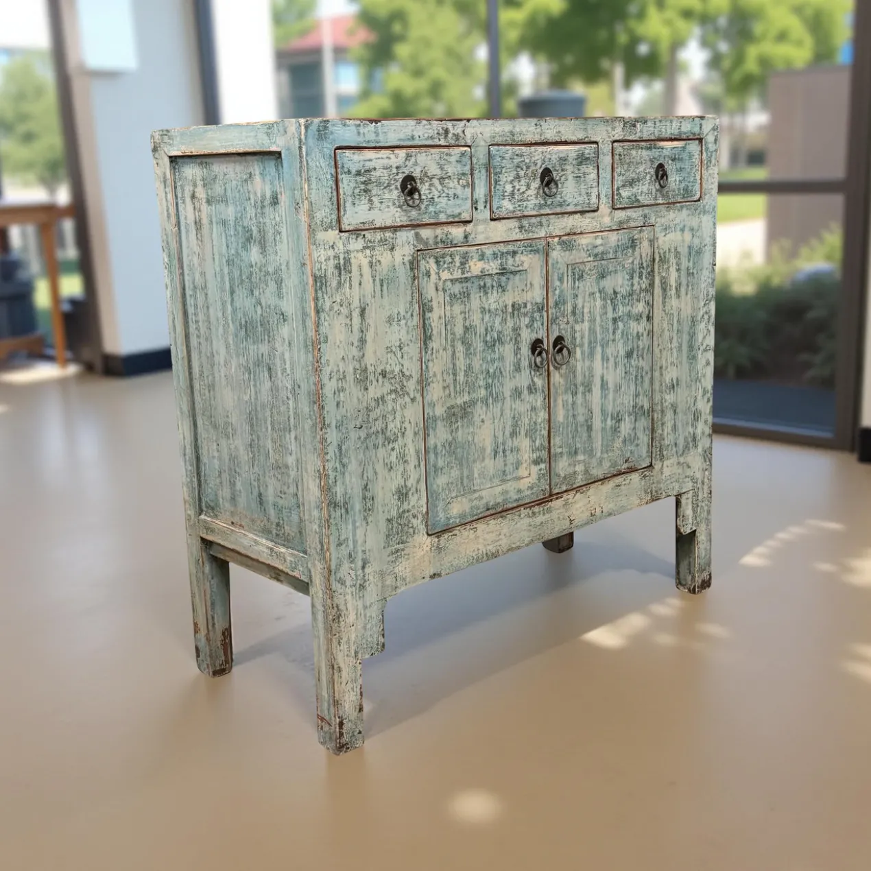 Ladekast blauw 3la 2deur uniek