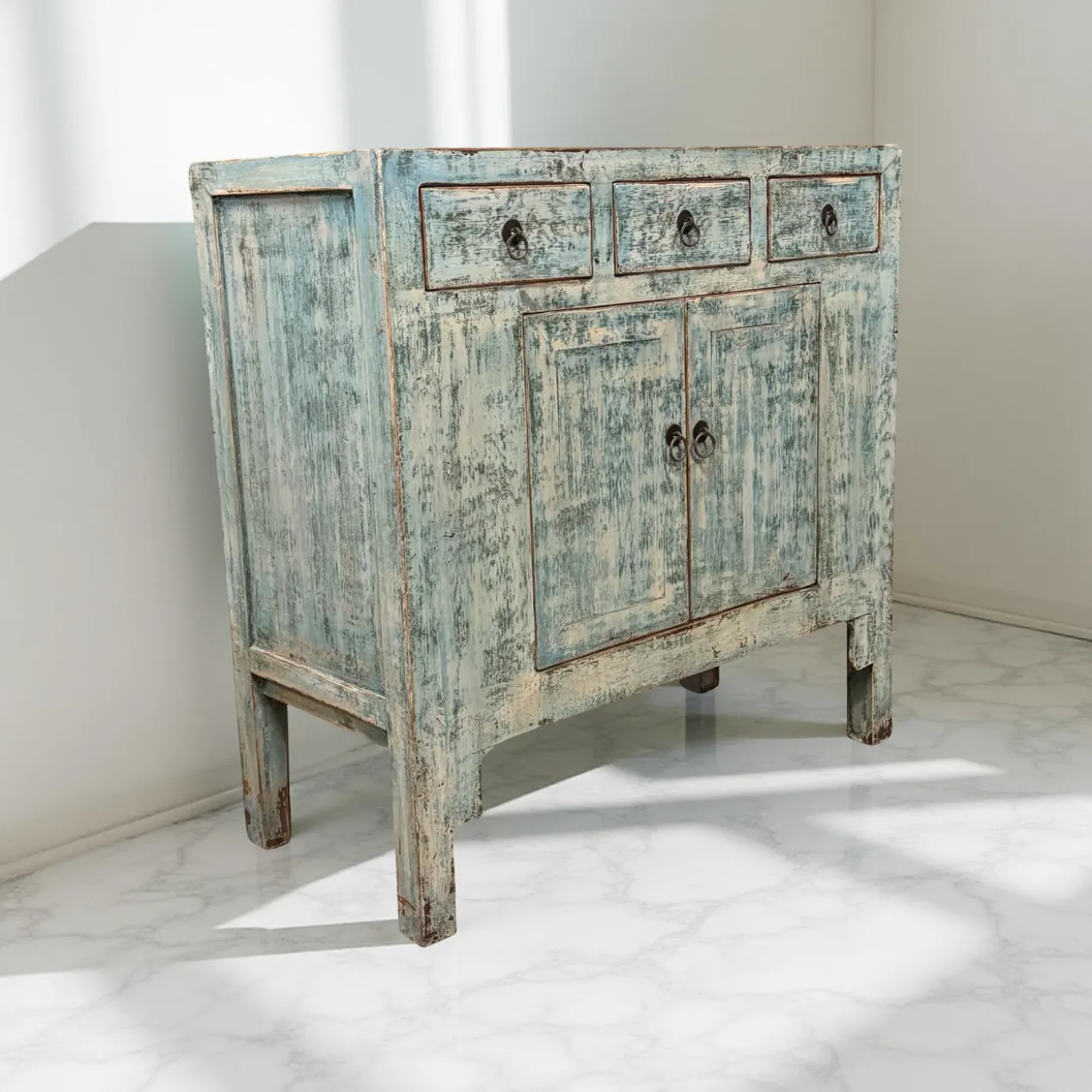 Ladekast blauw 3la 2deur uniek