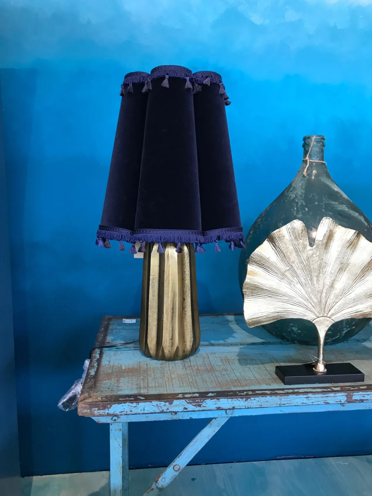 lampenkap large fluweel donkerblauw