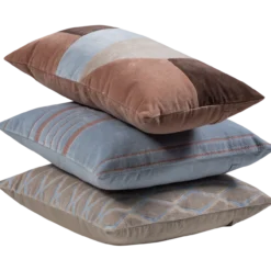 Laon kussens velvet naturel/blauw - set van 3