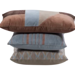 Laon kussens velvet naturel/blauw - set van 3