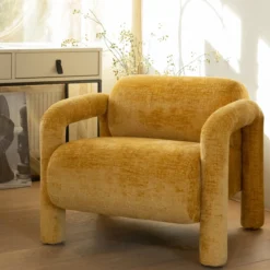 Lenny fauteuil in grove textuur goud/geel
