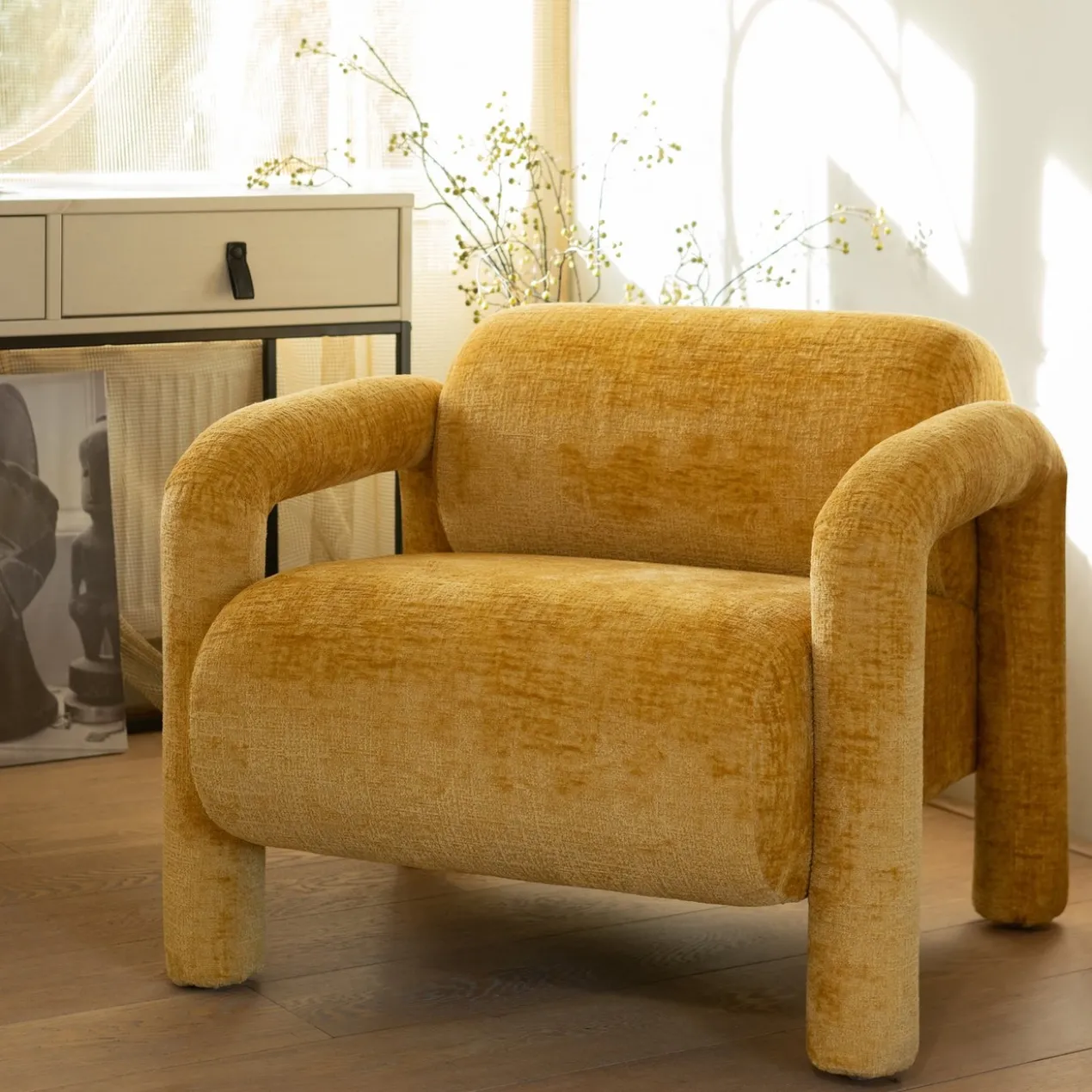 Lenny fauteuil in grove textuur goud/geel