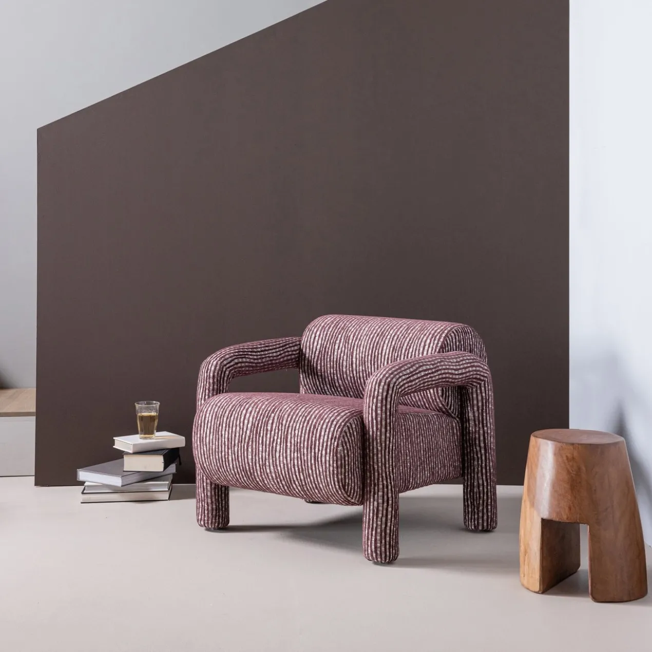 Lenny fauteuil met dessin bordeauxrood