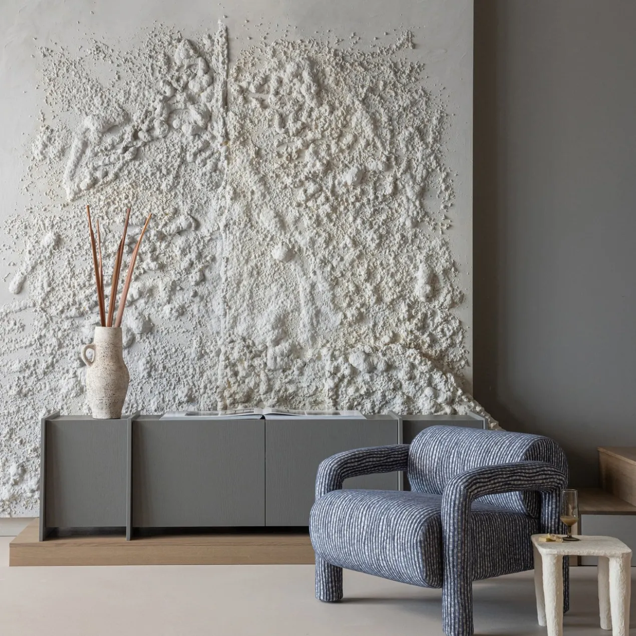 Lenny fauteuil met dessin grijsblauw