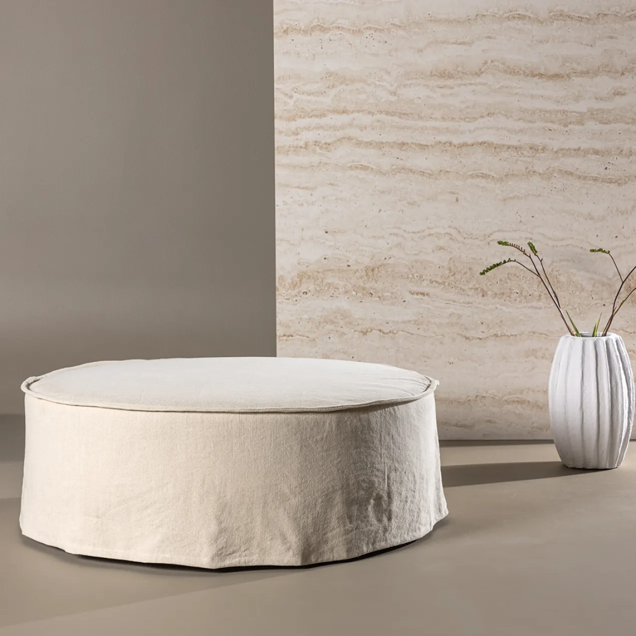 Linnen poef Odette Beige