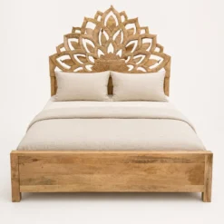 Lotus - Handgesneden Mangohouten Bedframe