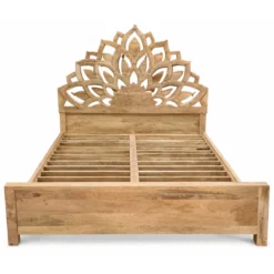 Lotus - Handgesneden Mangohouten Bedframe