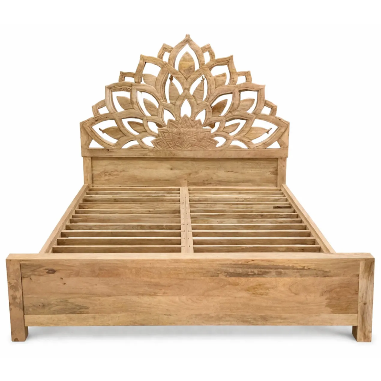 Lotus - Handgesneden Mangohouten Bedframe