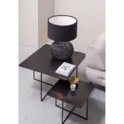 Macy tafellampvoet rattan look zwart
