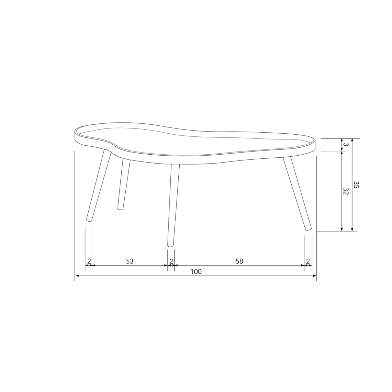 Mae bijzettafel organisch langwerpig mdf/grenen alpaca