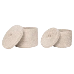 Manden Camille - met deksel - set van 2 Beige