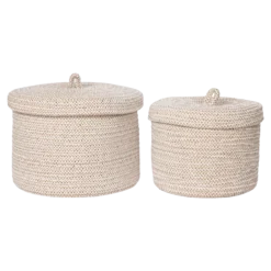 Manden Camille - met deksel - set van 2 Beige