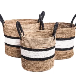 Mand naturel/wit/zwarte band en handvatten L