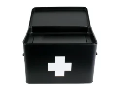 Medicine storage box large metal matt black