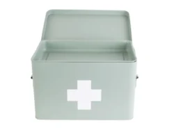 Medicine storage box large metal matt grayed jade