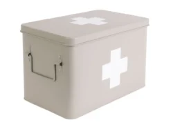 Medicine storage box large metal matt warm grey