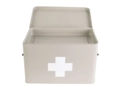Medicine storage box large metal matt warm grey