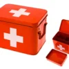 Medicine storage box metal red w. white cross