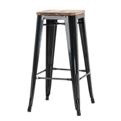 Metalen barkruk Café met houten zitting (zithoogte 77 cm) Zwart