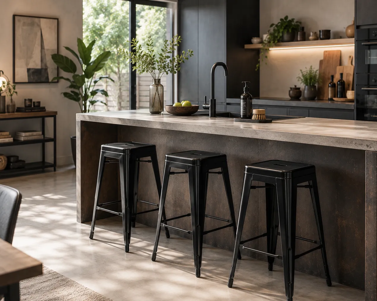 Metalen barkruk Café (zithoogte 65 cm) Zwart