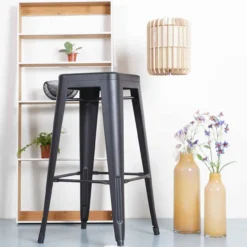 Metalen barkruk Café (zithoogte 77 cm) Mat zwart
