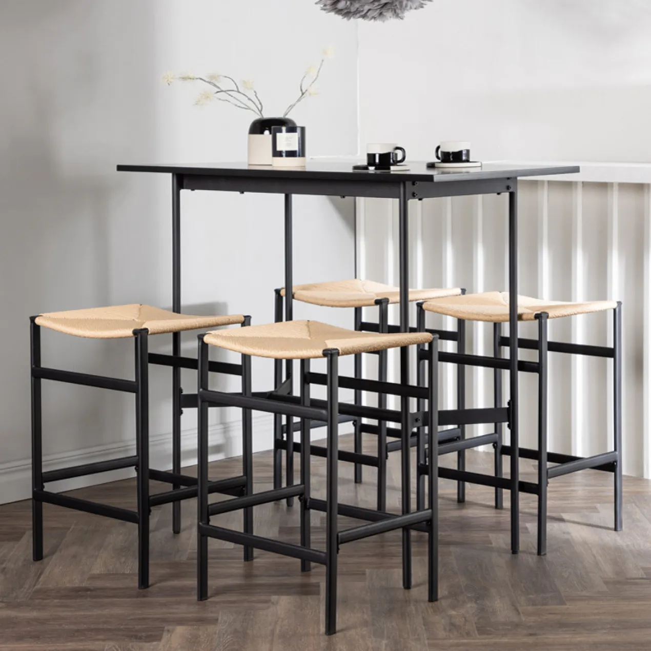 Metalen barkruk Roan zwart - met rotan zitting - 66 cm