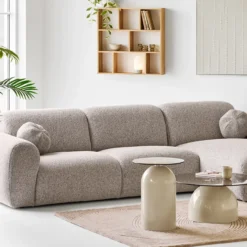 Metalen bijzettafel Raiza beige met glazen blad - Ø40