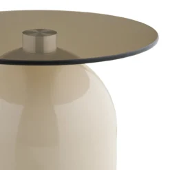 Metalen bijzettafel Raiza beige met glazen blad - Ø40