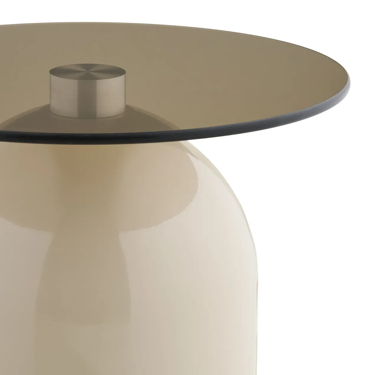 Metalen bijzettafel Raiza beige met glazen blad - Ø40