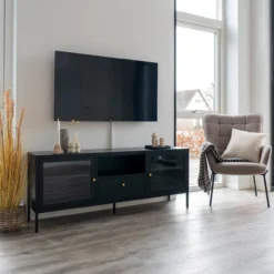 Metalen tv-meubel James - 160 x 35 cm Zwart