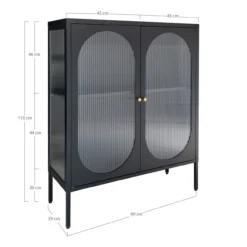 Metalen vitrinekast Abbey - 90 x 110 cm Zwart