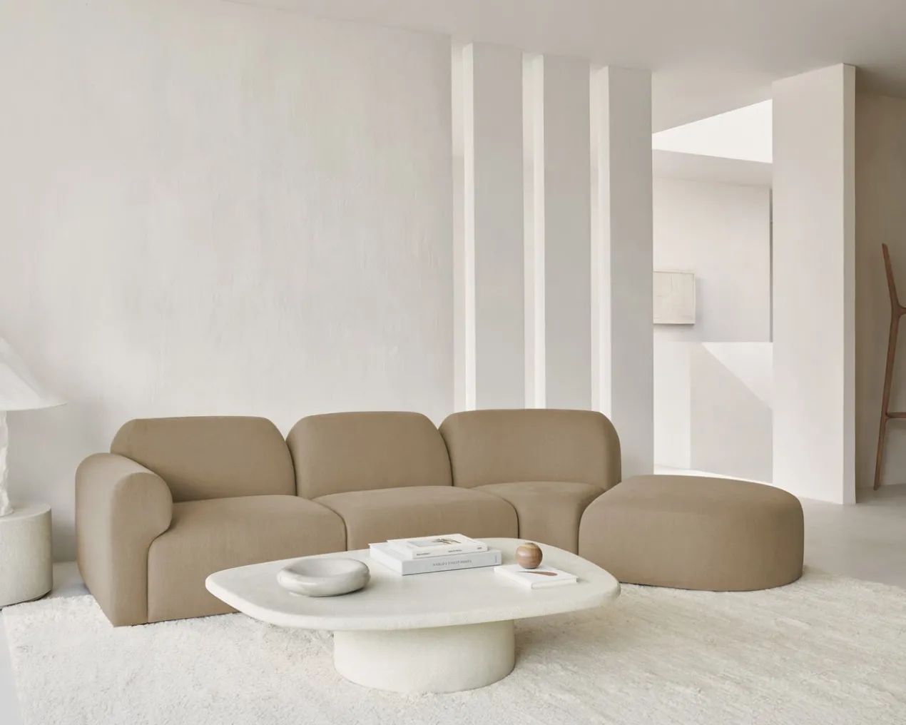 Modulaire bank Bulky rechts 45° hoek ronde voet light sepia