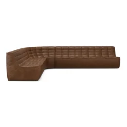 Modulaire bank N701 chestnut 2+3 seat, 90° ronde hoek