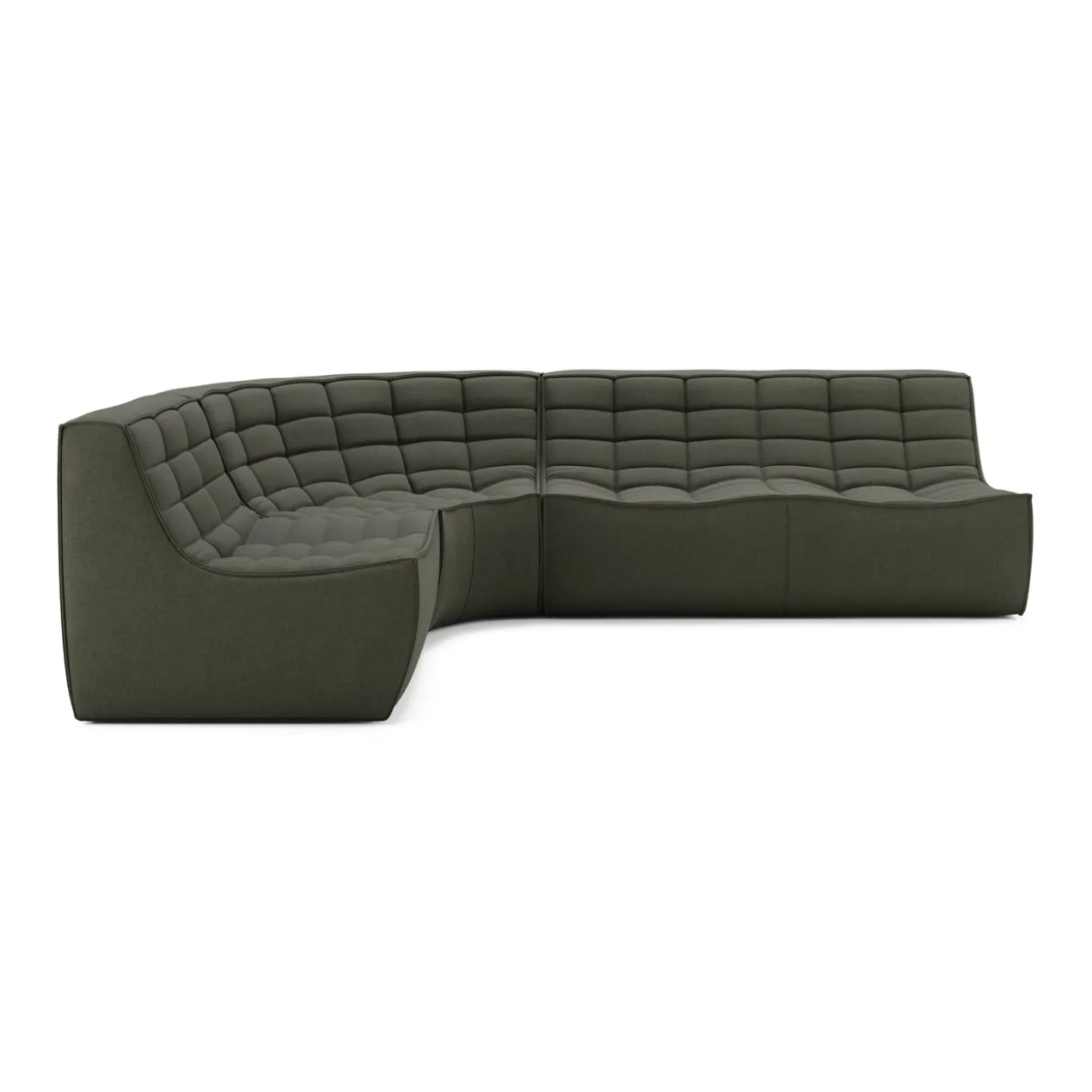 Modulaire bank N701 moss green set 1+2 seat 90° ronde hoek