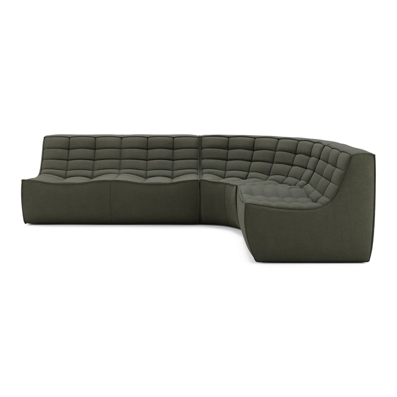Modulaire bank N701 moss green set 1+2 seat 90° ronde hoek