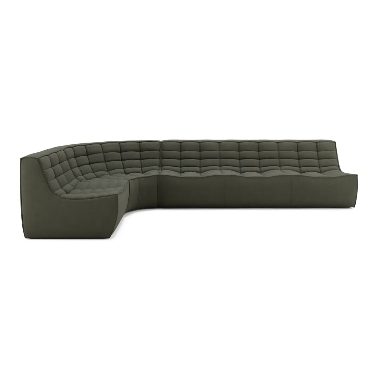 Modulaire bank N701 moss green set 1+3 seat, 90° ronde hoek