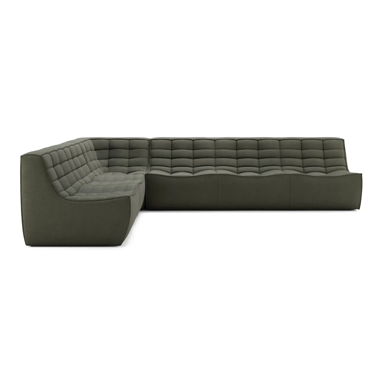 Modulaire bank N701 moss green set 2+3 seat, 90° rechte hoek
