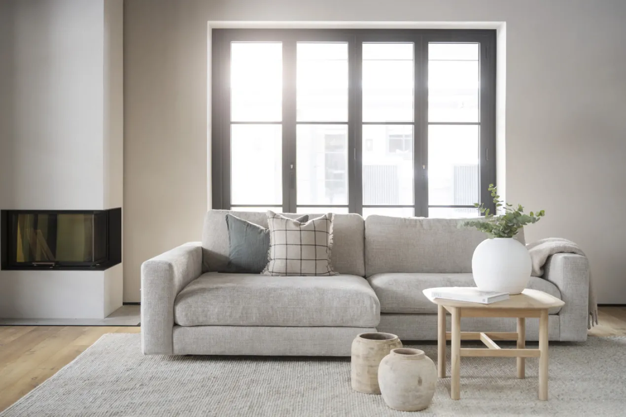 Modulaire gestoffeerde hoekbank Duncan - 258 cm Lichtgrijs/beige